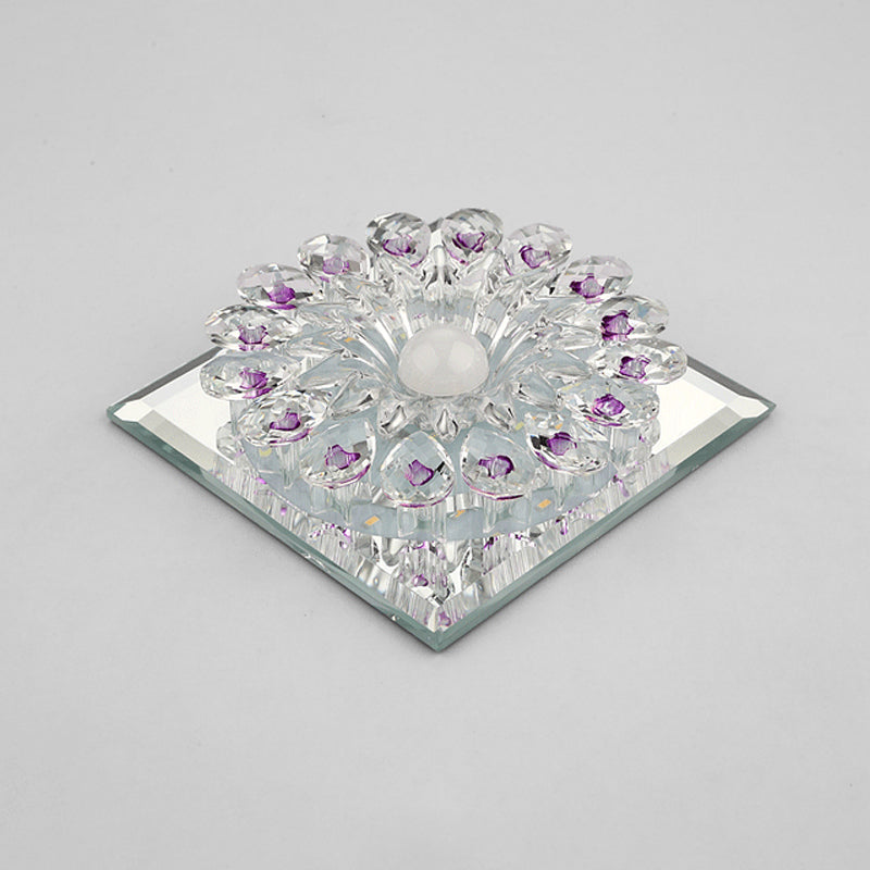 Crystal Led Flush Ceiling Light Fixture - Modern Entryway Clear / Third Gear Square Plate