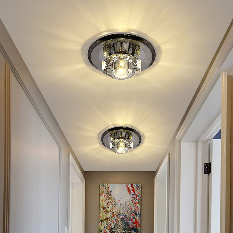 Modern Beveled Crystal Led Flush Ceiling Light Fixture - Ideal For Hallways