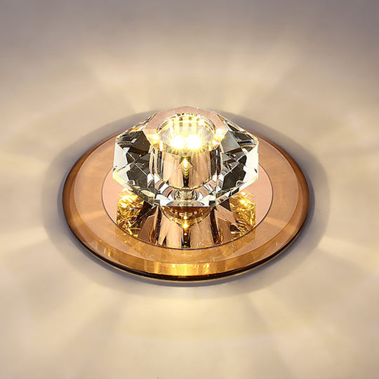 Modern Beveled Crystal Led Flush Ceiling Light Fixture - Ideal For Hallways Tan / Warm