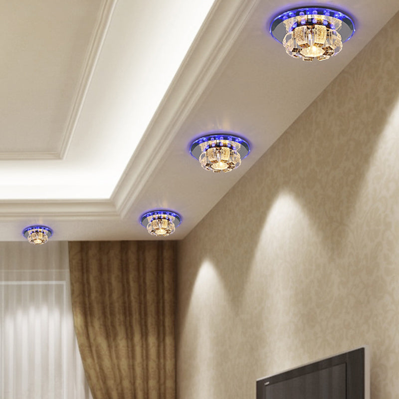 Modern Crystal Led Flush Mount Ceiling Light For Hallway With Flower - Like Design