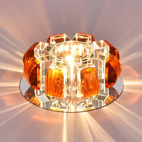 Contemporary Crystal Led Flush Mount Ceiling Light - Clear Floral Design For Entryway Burgundy