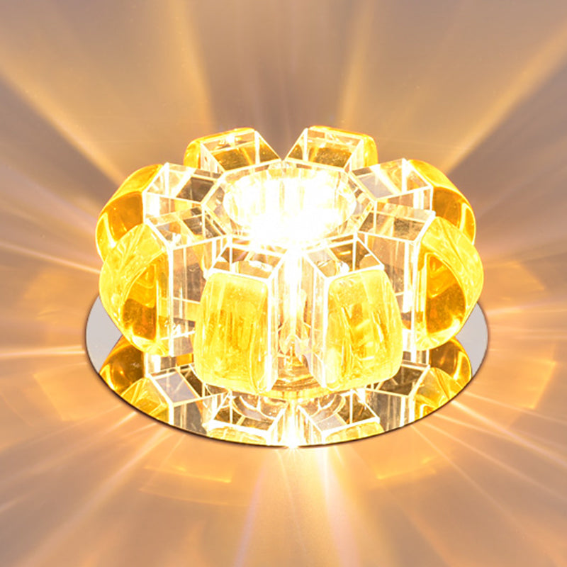 Contemporary Crystal Led Flush Mount Ceiling Light - Clear Floral Design For Entryway Golden