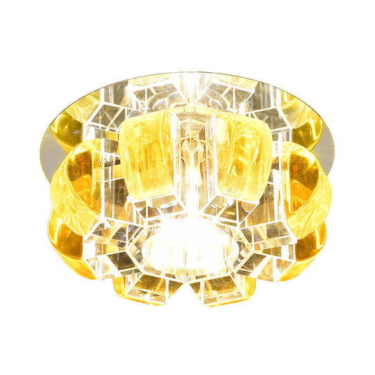Contemporary Crystal Led Flush Mount Ceiling Light - Clear Floral Design For Entryway