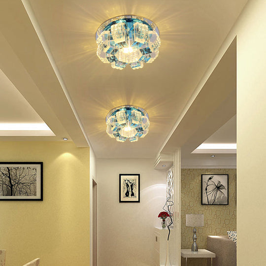 Sleek Crystal Corridor Flush Mount Ceiling Light With Led Blossom - Clear