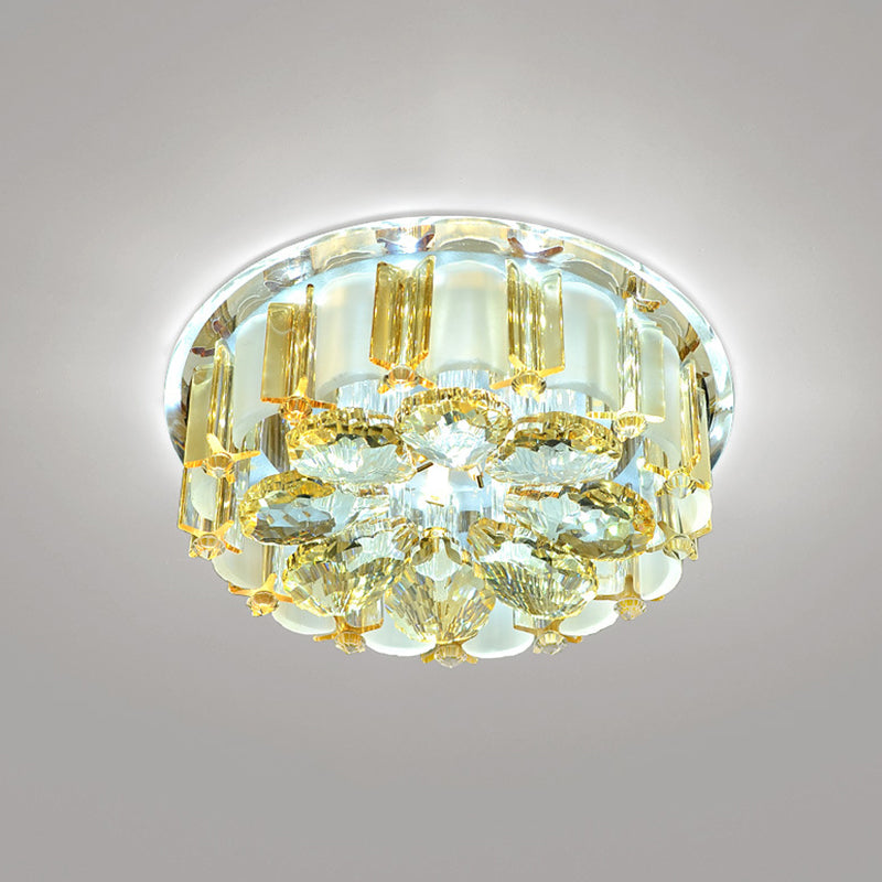 Amber Crystal Led Flush Ceiling Light For Modern Entryways / White