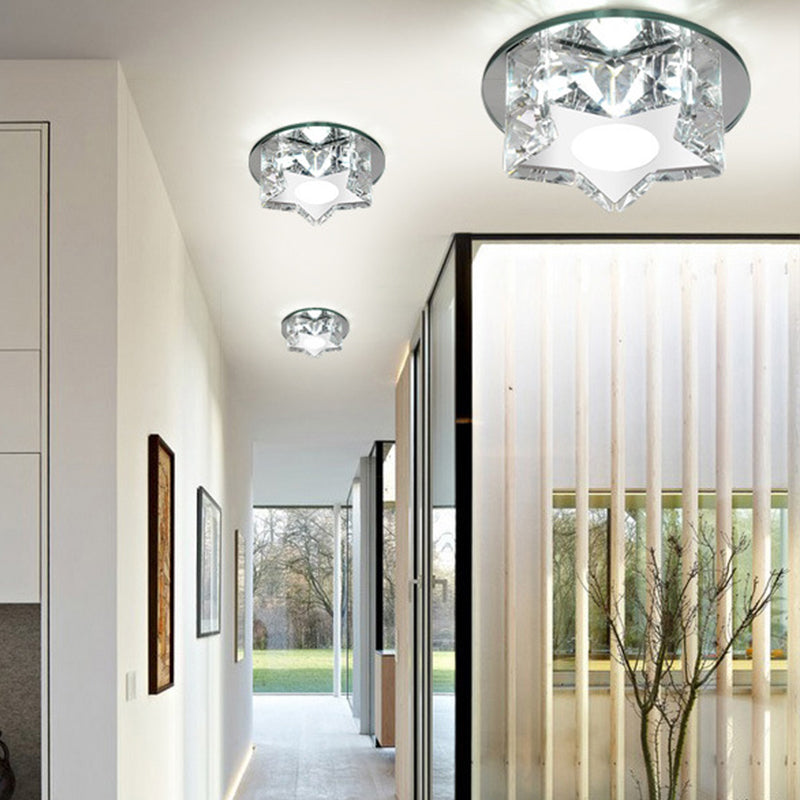 Modern Crystal Led Flush Mount Ceiling Light - Five-Pointed Star Design For Entryway Clear / White