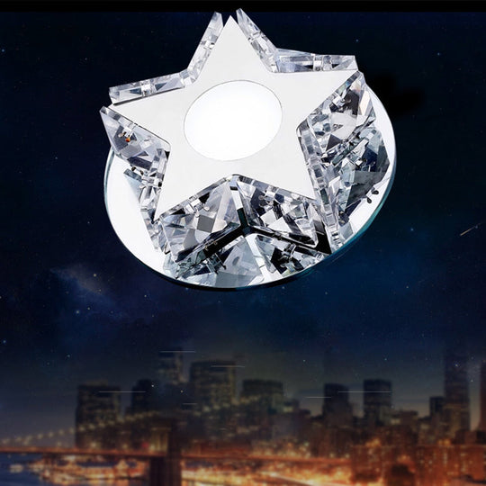 Modern Crystal Led Flush Mount Ceiling Light - Five - Pointed Star Design For Entryway