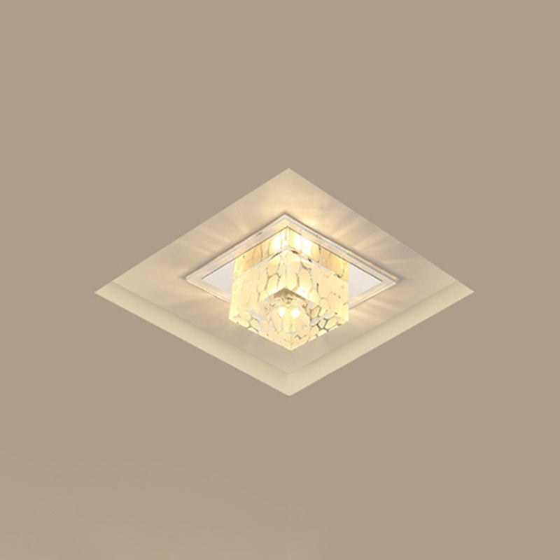 Contemporary Square Crystal Led Flush Ceiling Light For Hallway