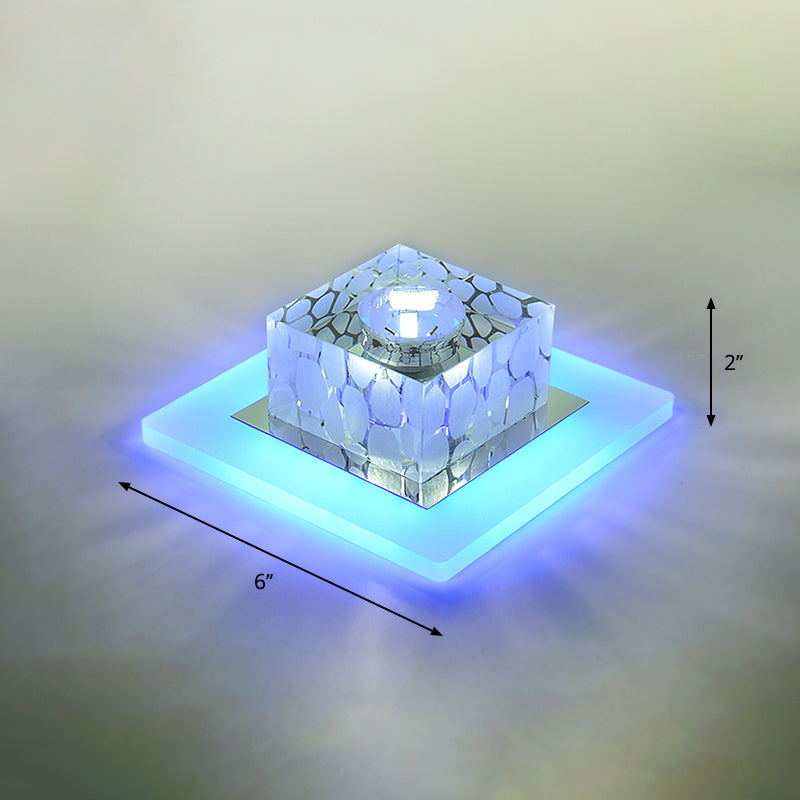 Clear Crystal Led Flush Mount Ceiling Light For Hallways And Corridors / 6 Blue