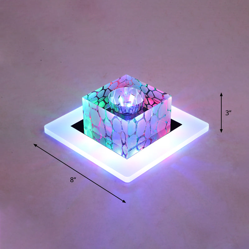 Clear Crystal Led Flush Mount Ceiling Light For Hallways And Corridors / 8 Multi Color