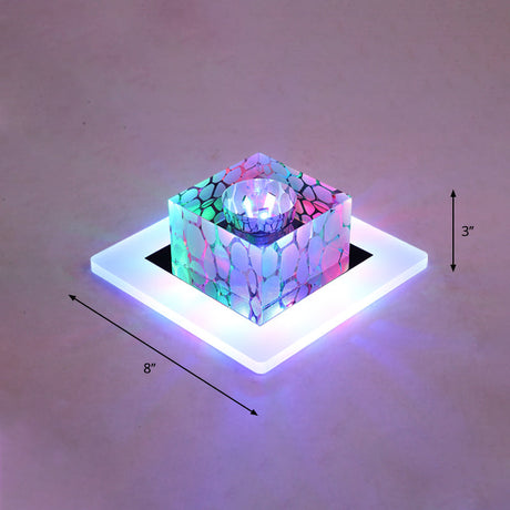 Clear Crystal Led Flush Mount Ceiling Light For Hallways And Corridors / 8 Multi Color