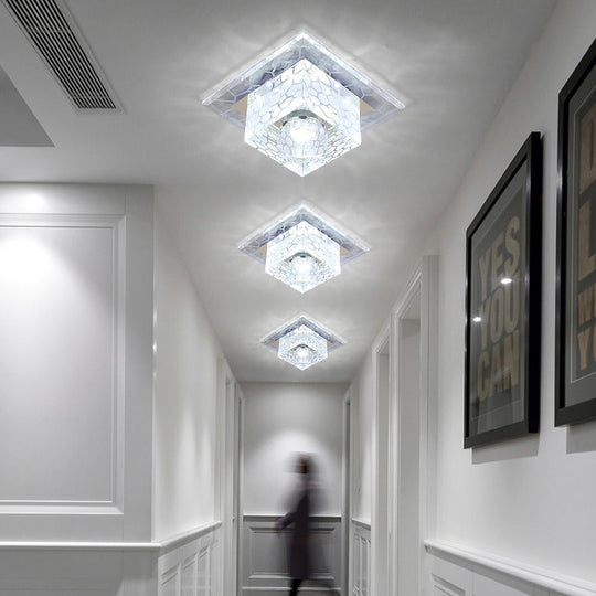 Minimalist Clear Led Crystal Square Flush Mount Lighting For Passage
