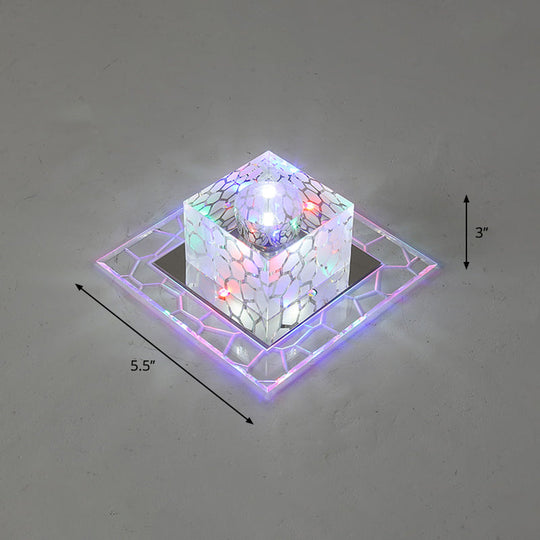 Minimalist Clear Led Crystal Square Flush Mount Lighting For Passage / 5.5 Multi Color