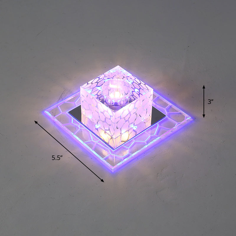 Minimalist Clear Led Crystal Square Flush Mount Lighting For Passage / 5.5’ Blue