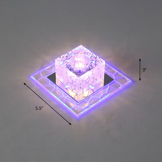 Minimalist Clear Led Crystal Square Flush Mount Lighting For Passage / 5.5 Blue