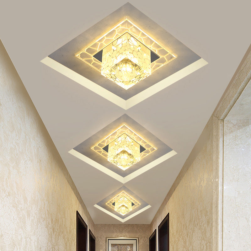 Minimalist Clear Led Crystal Square Flush Mount Lighting For Passage