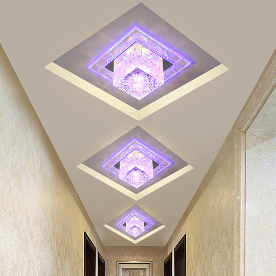 Minimalist Clear Led Crystal Square Flush Mount Lighting For Passage