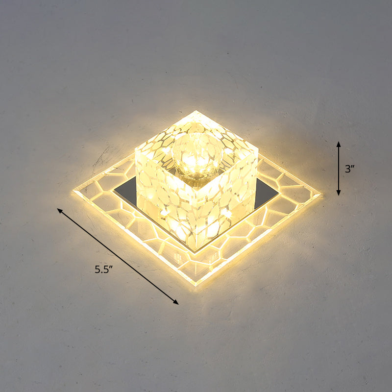 Minimalist Clear Led Crystal Square Flush Mount Lighting For Passage / 5.5’ Warm