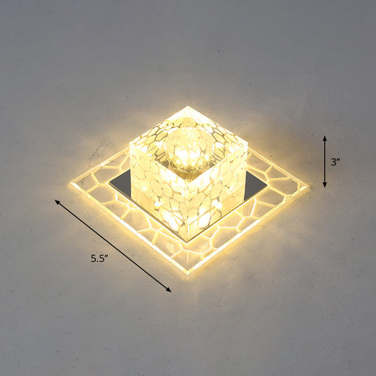 Minimalist Clear Led Crystal Square Flush Mount Lighting For Passage / 5.5’ Warm