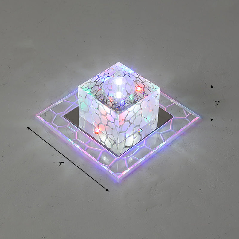 Minimalist Clear Led Crystal Square Flush Mount Lighting For Passage / 7’ Multi Color