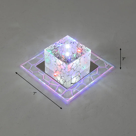 Minimalist Clear Led Crystal Square Flush Mount Lighting For Passage / 7 Multi Color