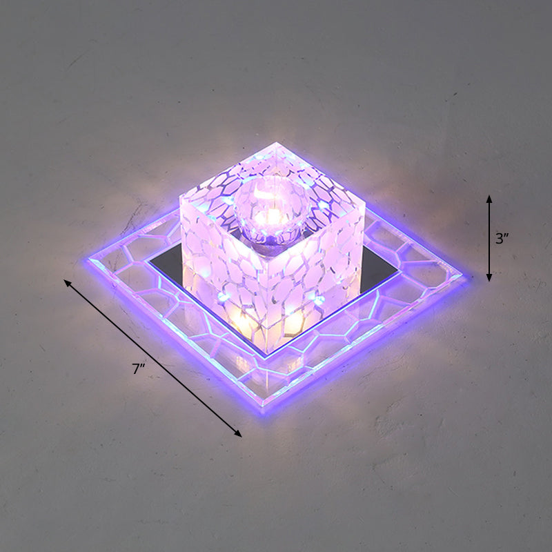 Minimalist Clear Led Crystal Square Flush Mount Lighting For Passage / 7’ Blue