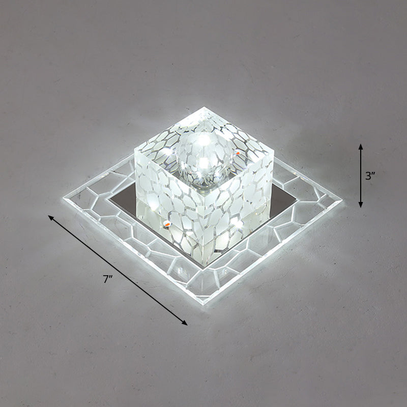 Minimalist Clear Led Crystal Square Flush Mount Lighting For Passage / 7 White