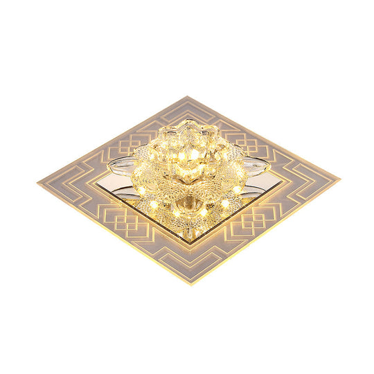 Modern Clear Floral Crystal Led Flush Mount Ceiling Light For Passage