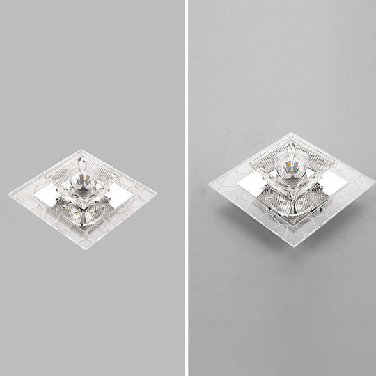 Contemporary Ribbed Crystal Clear Led Flush Mount Ceiling Light With Flared Design