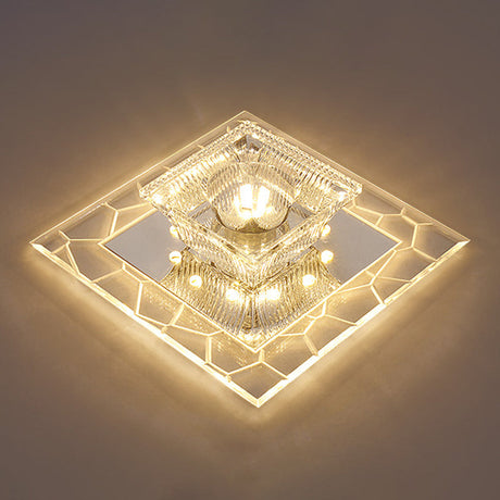 Contemporary Ribbed Crystal Clear Led Flush Mount Ceiling Light With Flared Design / Warm