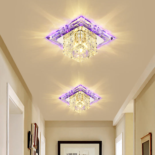 Simplicity Square Led Crystal Flush Mount Ceiling Light - Clear For Entryways