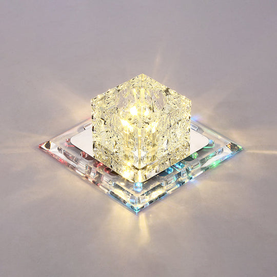 Simplicity Square Led Crystal Flush Mount Ceiling Light - Clear For Entryways / 5.5 7 Color