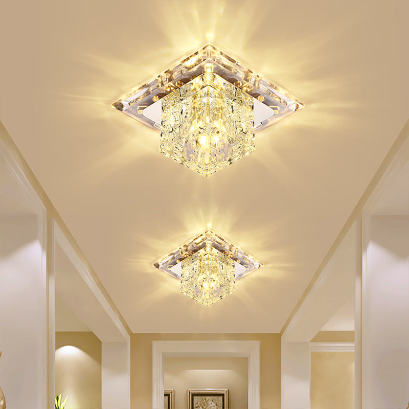 Simplicity Square Led Crystal Flush Mount Ceiling Light - Clear For Entryways