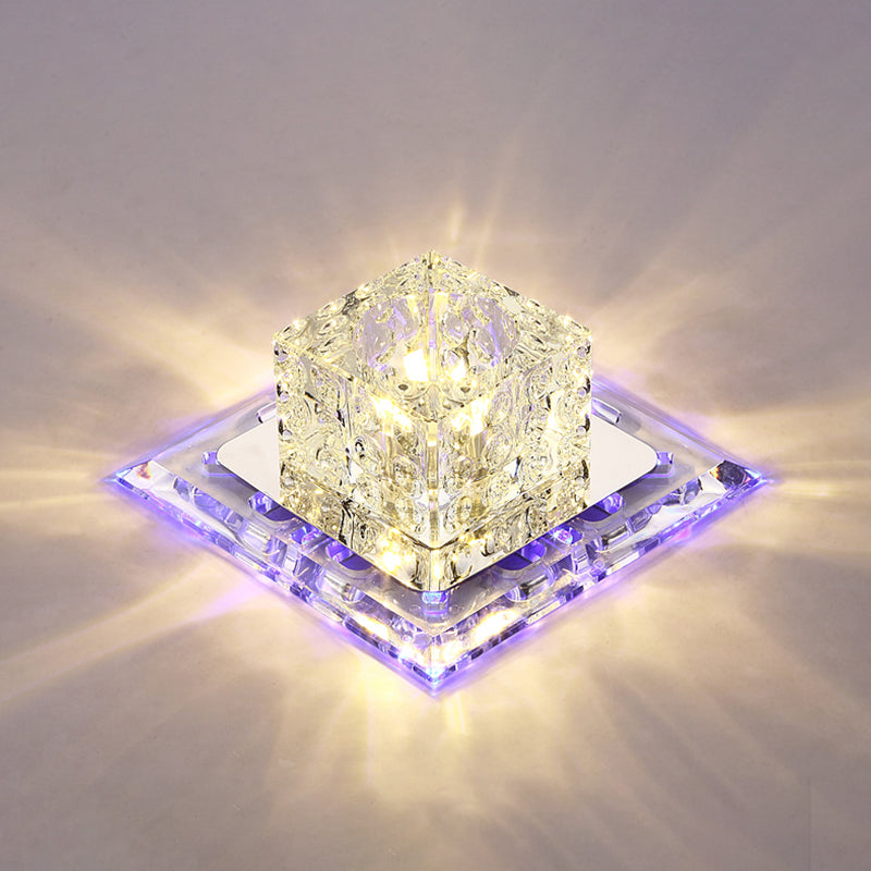 Simplicity Square Led Crystal Flush Mount Ceiling Light - Clear For Entryways / 5.5 Blue
