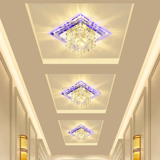 Simplicity Square Led Crystal Flush Mount Ceiling Light - Clear For Entryways