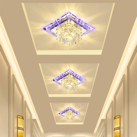 Simplicity Square Led Crystal Flush Mount Ceiling Light - Clear For Entryways