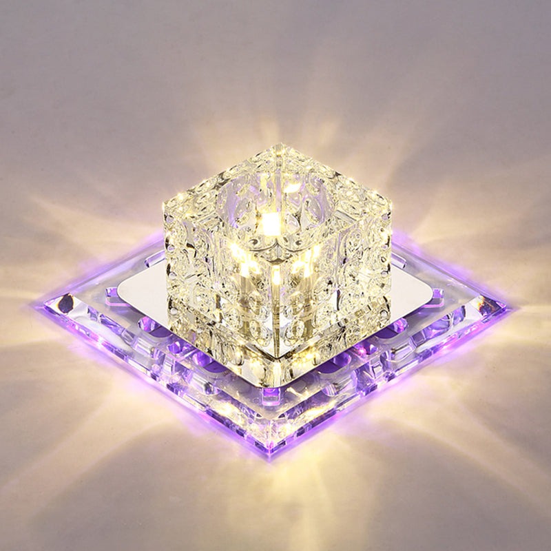 Simplicity Square Led Crystal Flush Mount Ceiling Light - Clear For Entryways / 7 Purple