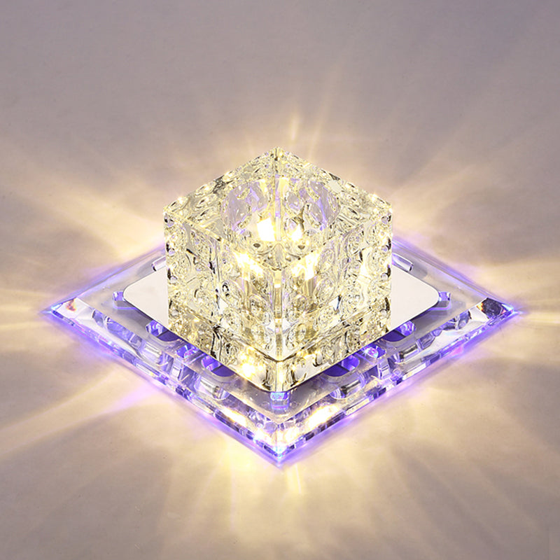 Simplicity Square Led Crystal Flush Mount Ceiling Light - Clear For Entryways / 7 Blue