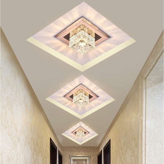 Modern Crystal Led Ceiling Light With Square Shade For Corridors