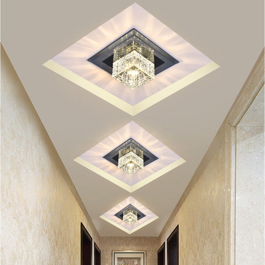Modern Crystal Led Ceiling Light With Square Shade For Corridors