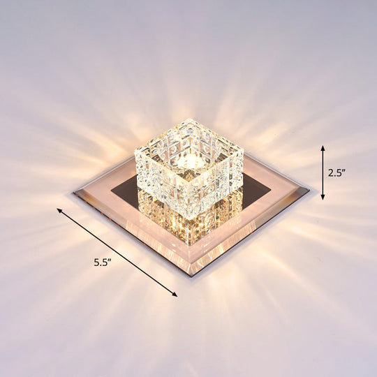 Modern Crystal Led Ceiling Light With Square Shade For Corridors Tan / 5.5 Warm