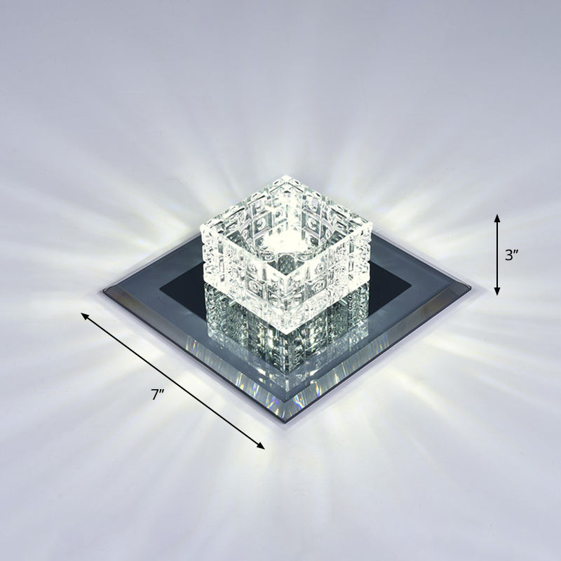 Modern Crystal Led Ceiling Light With Square Shade For Corridors Black / 7’ White