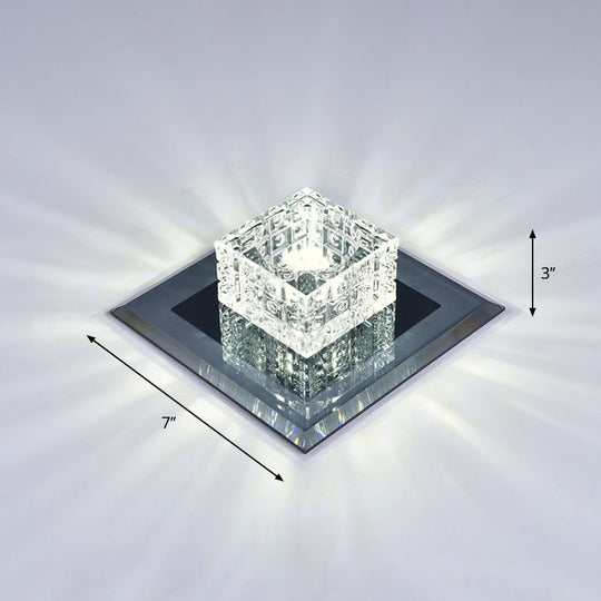 Modern Crystal Led Ceiling Light With Square Shade For Corridors Black / 7’ White