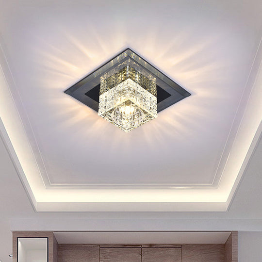 Modern Crystal Led Ceiling Light With Square Shade For Corridors