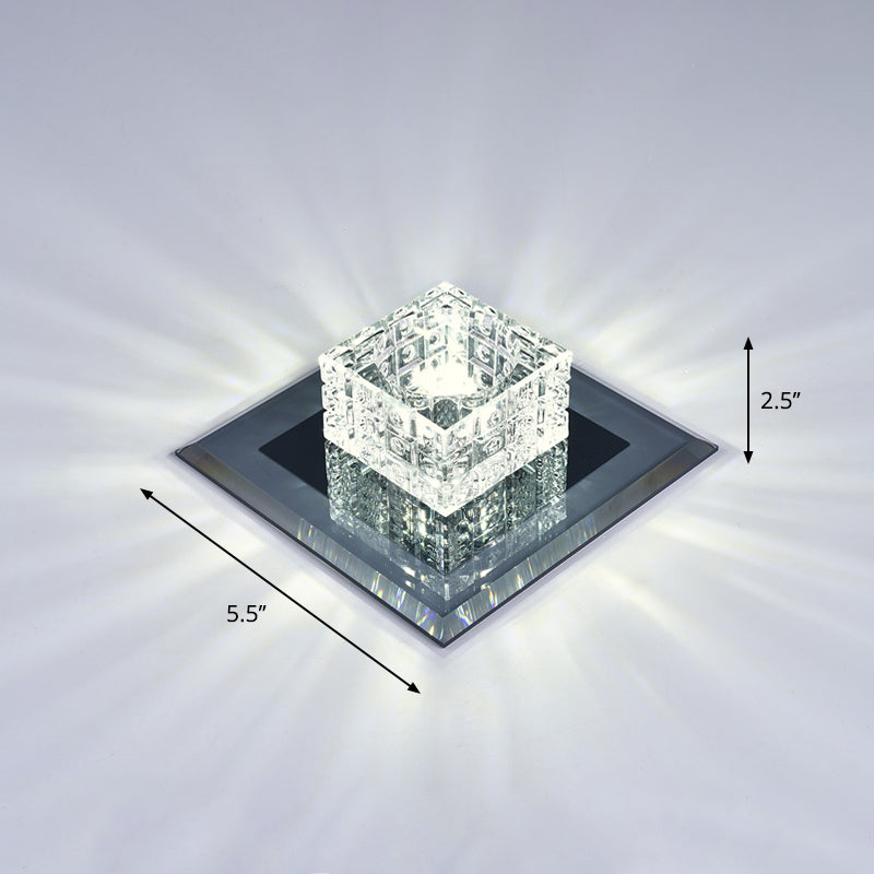 Modern Crystal Led Ceiling Light With Square Shade For Corridors Black / 5.5’ White