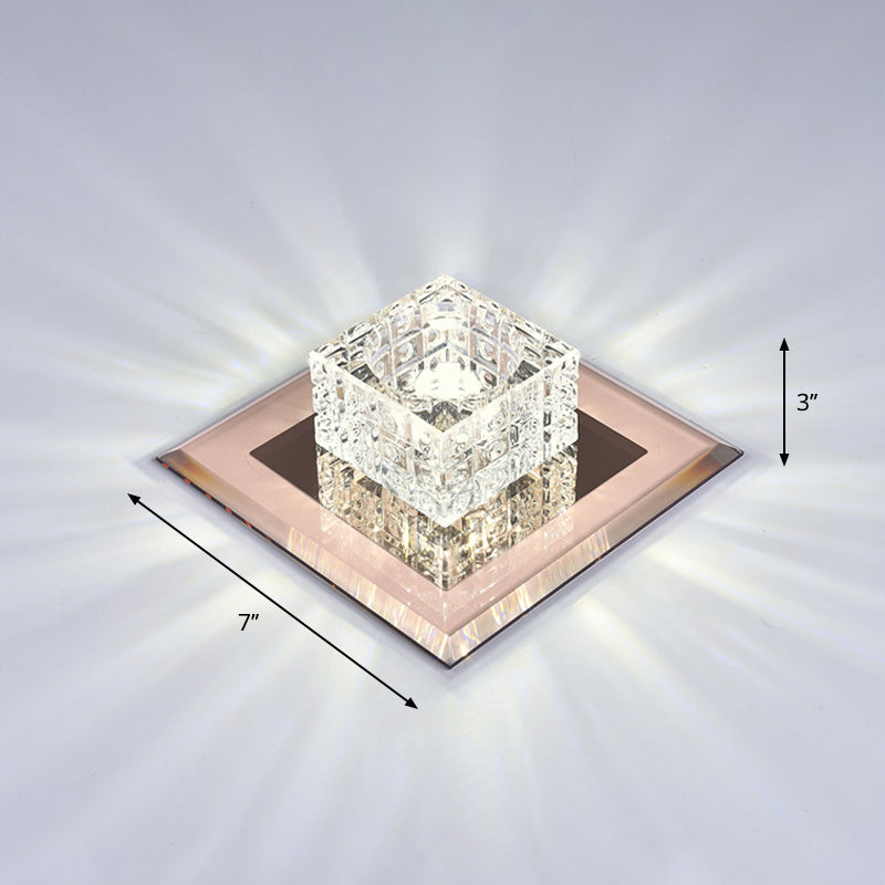 Modern Crystal Led Ceiling Light With Square Shade For Corridors Tan / 7’ White