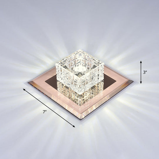Modern Crystal Led Ceiling Light With Square Shade For Corridors Tan / 7’ White