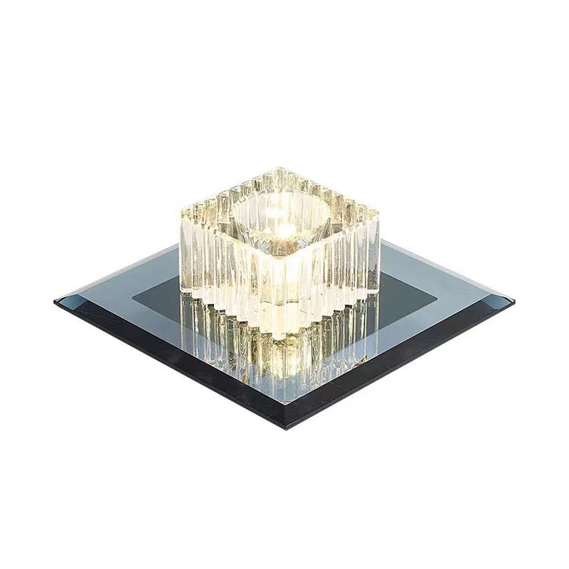 Prismatic Crystal Led Flush Mount Fixture For Square Corridors