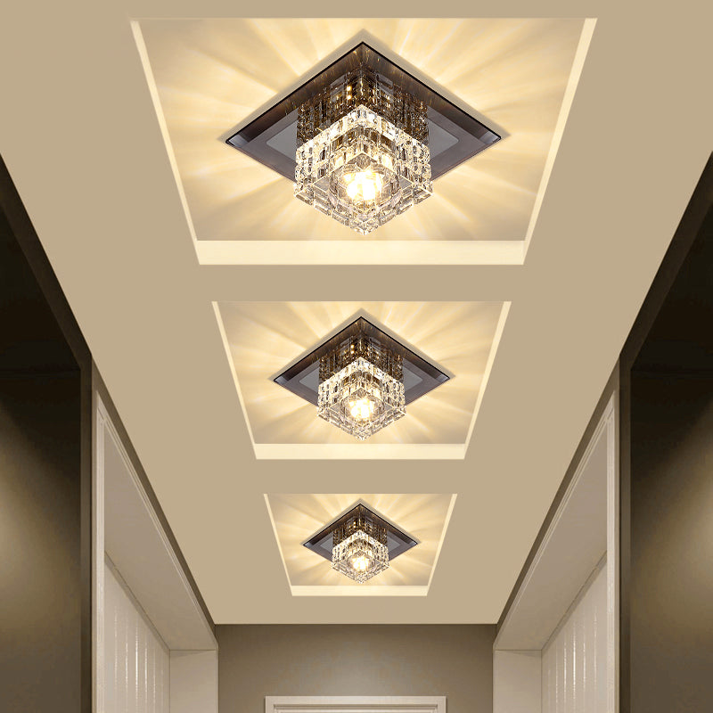 Modern Led Crystal Block Flush Ceiling Light Fixture - Small Corridor