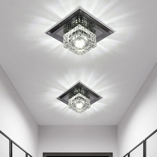 Modern Led Crystal Block Flush Ceiling Light Fixture - Small Corridor